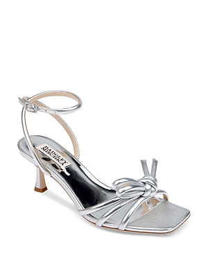 Shop Badgley Mischka Women's Loyalty Ankle Strap Knotted Mid Heel Sandals In Silver