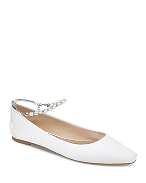 Shop Badgley Mischka Women's London Pointed Toe Ankle Strap Flats In White