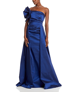 Shop Teri Jon By Rickie Freeman Taffeta Bow Trim One Shoulder Gown In Sapphire