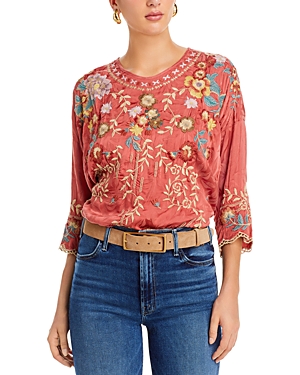 Shop Johnny Was Gabriela Embroidered Blouse In Shell