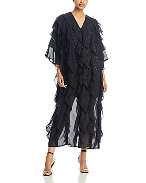 Shop Misook Tiered Ruffle Woven Chiffon Maxi Dress In Black
