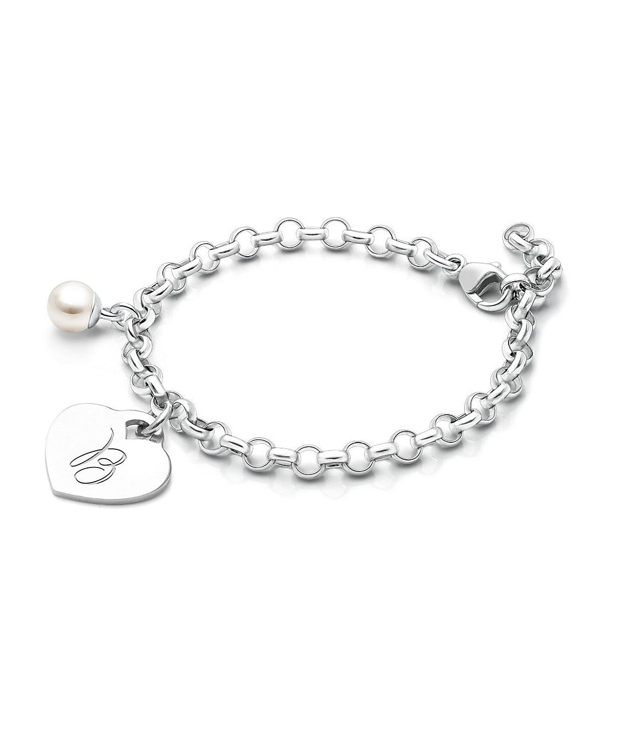 Tiny Blessings Girls' Sterling Silver Classic Charm Bracelet & Engraved Initial 6.25" Bracelet - Children