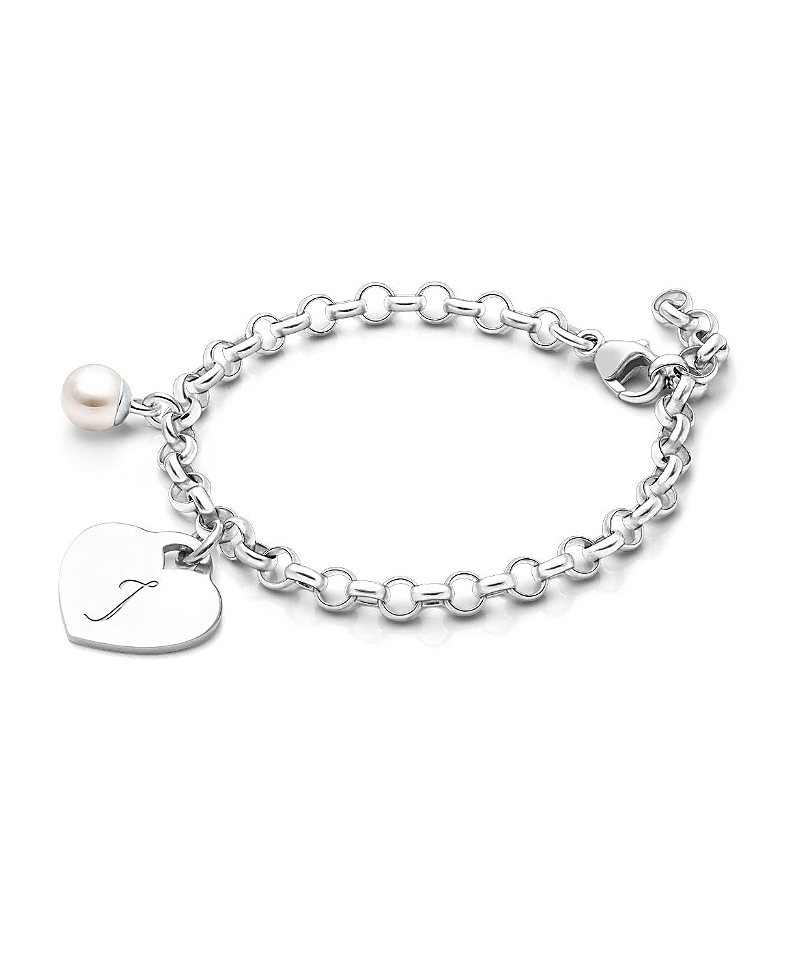 TINY BLESSINGS GIRLS' STERLING SILVER CLASSIC CHARM BRACELET & ENGRAVED INITIAL 6.25" BRACELET - CHILDREN