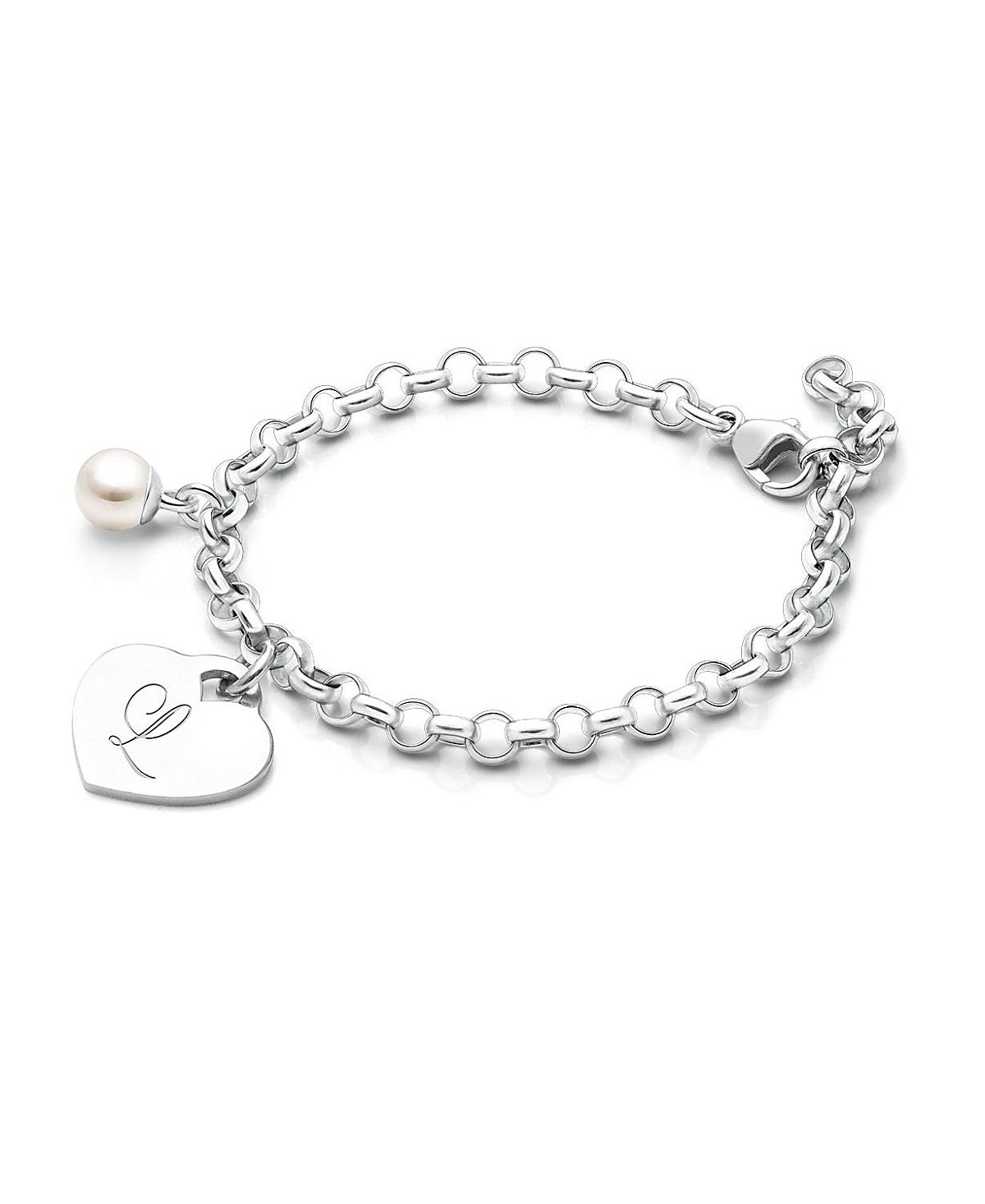 Tiny Blessings Girls' Sterling Silver Classic Charm Bracelet & Engraved Initial 6.25" Bracelet - Children
