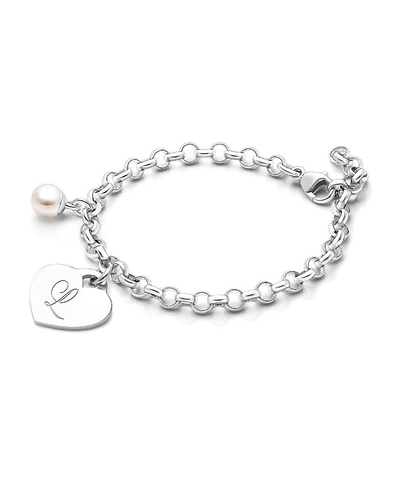 TINY BLESSINGS GIRLS' STERLING SILVER CLASSIC CHARM BRACELET & ENGRAVED INITIAL 6.25" BRACELET - CHILDREN