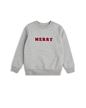 Firsts By Petit Lem Unisex Merry In Chenille Fleece Sweatshirt - Baby In Medium Heather Grey