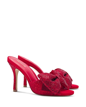 Larroude Women's Elle Slip On Embellished Bow Slide Sandals In Scarlet