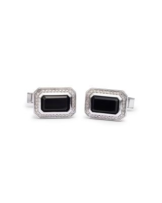 Men's Onyx & Diamond Halo Cufflinks in 14K White Gold