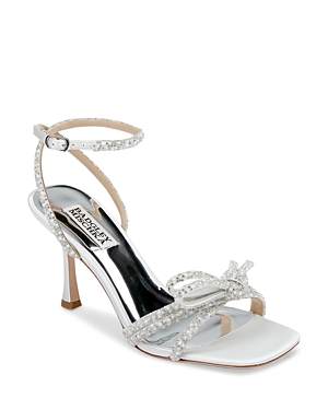 Shop Badgley Mischka Women's Effie Ankle Strap High Heel Sandals In White Satin