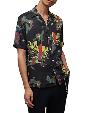 Shop Allsaints Cosmonaut Relaxed Fit Printed Short Sleeve Camp Shirt In Jet Black