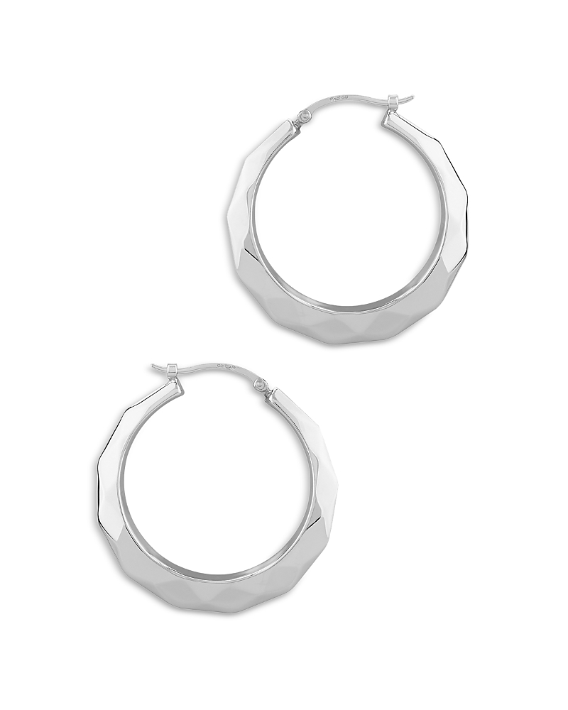 Shop Bloomingdale's Faceted Look Medium Hoop Earrings In Sterling Silver