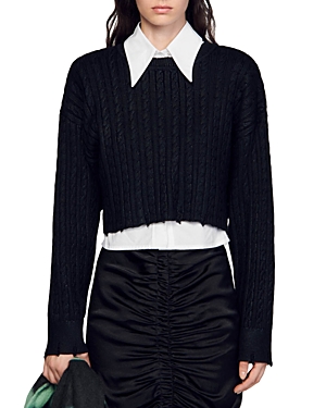 Wolly Cropped Shiny Cable Knit Sweater