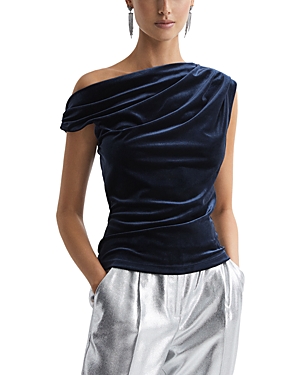 REISS MIA DRAPE DETAIL SLEEVELESS VELVET TOP