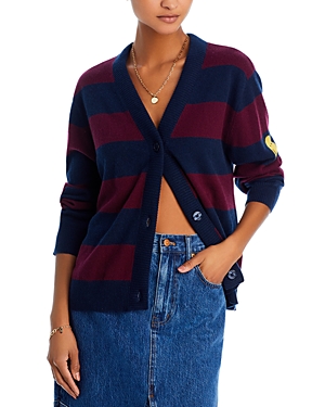 Shop Kule Cashmere The Remus Smile Cardigan In Navy/pinot