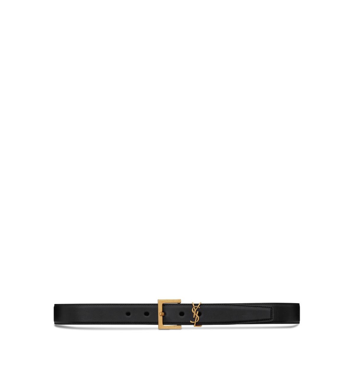 Saint Laurent Cassandre Belt with Square Buckle in Shiny Box Saint Laurent Leather in Black
