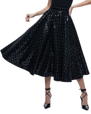 Alice and Olivia Nilda Sequined Tweed Midi Skirt