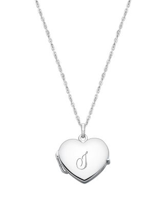  Girls' Sterling Silver Heart Locket & Engraved Initial 14-16" Necklace - Children