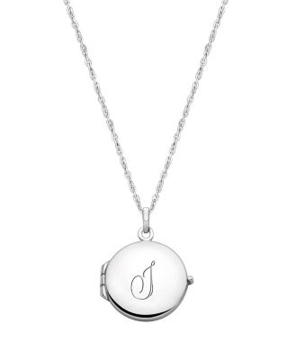  Girls' Sterling Silver Round Locket & Engraved Initial 14-16" Necklace - Children