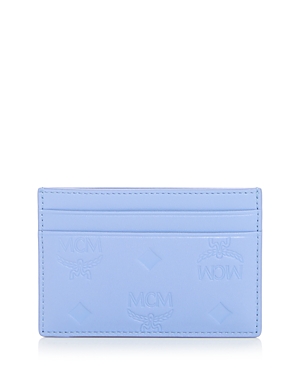 Shop Mcm Aren Embossed Monogram Leather Card Case In Della Robbia Blue