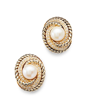 Bloomingdale's Cultured Freshwater Pearl & Diamond Swirl Stud Earrings In 14k Yellow Gold In White/gold