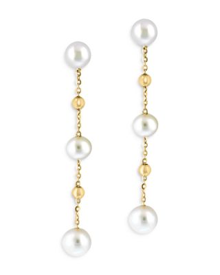 Bloomingdale's Fine Collection Cultured Freshwater Pearl & Polished Bead Linear Drop Earrings in 14K Yellow Gold