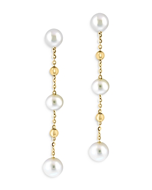 Bloomingdale's Cultured Freshwater Pearl & Polished Bead Linear Drop Earrings In 14k Yellow Gold In White/gold