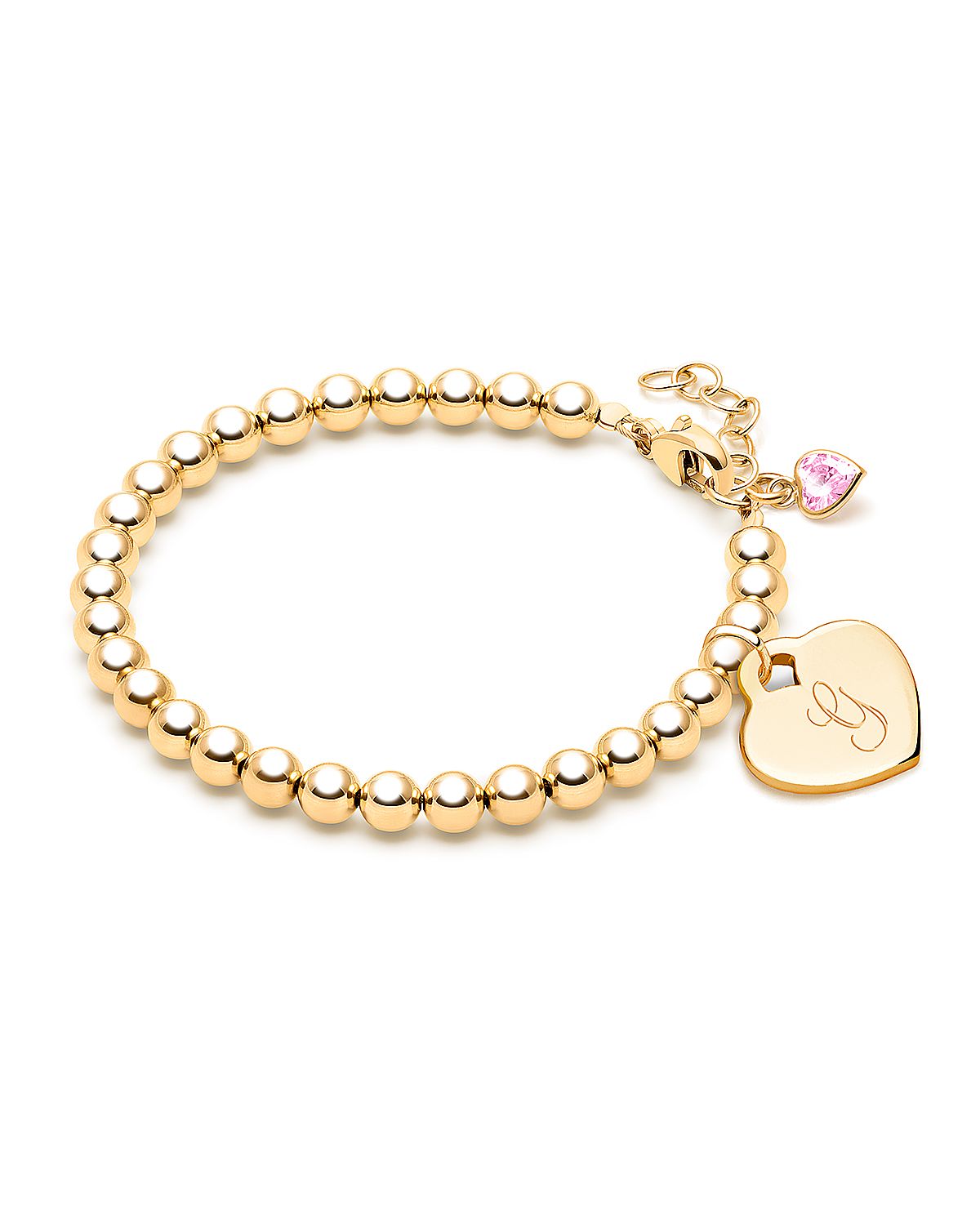 Tiny Blessings Girls' 14K Gold 4mm Beads & Diamond Initial 6.25" Bracelet - Children
