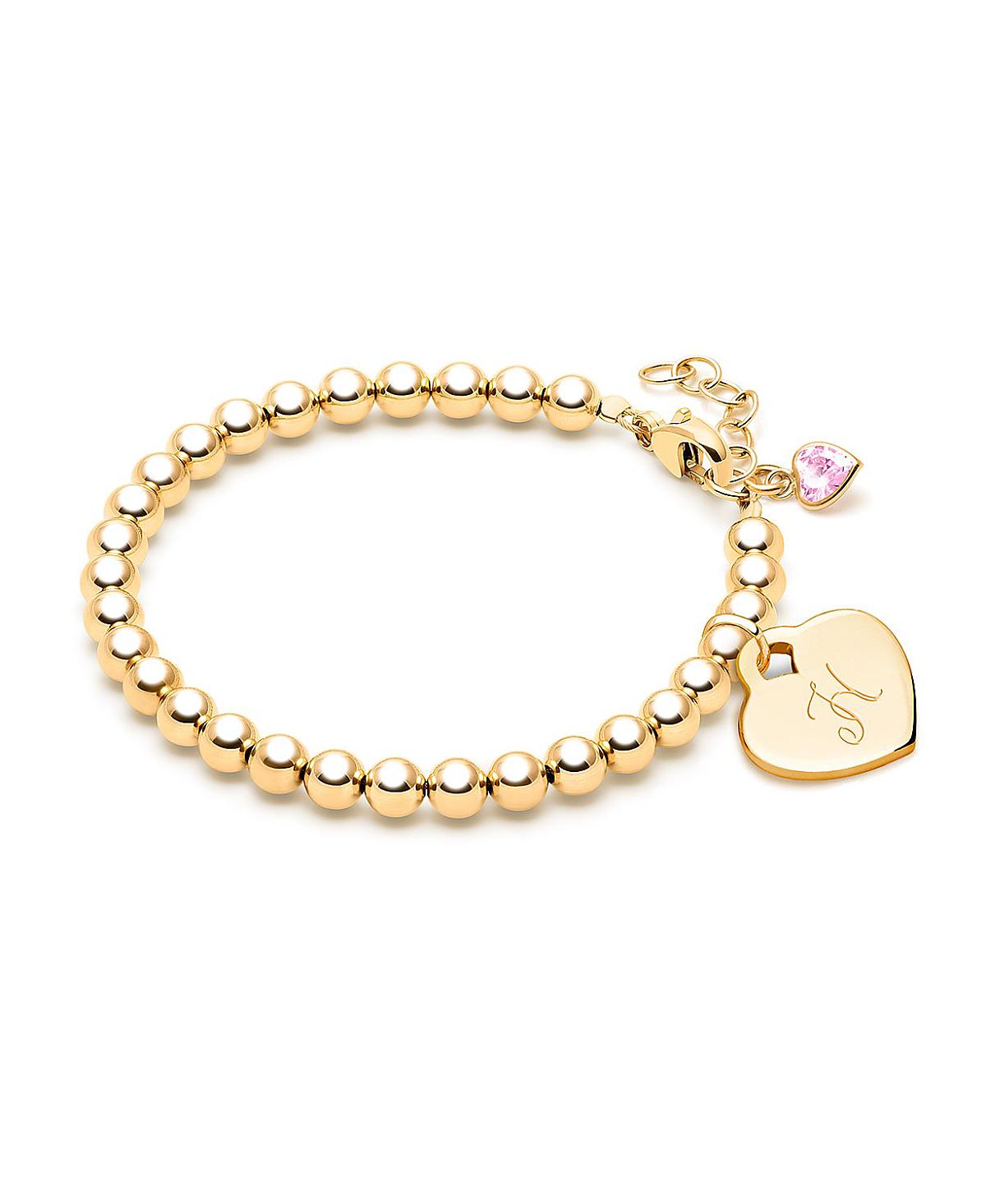 Tiny Blessings Girls' 14K Gold 4mm Beads & Diamond Initial 6.25" Bracelet - Children