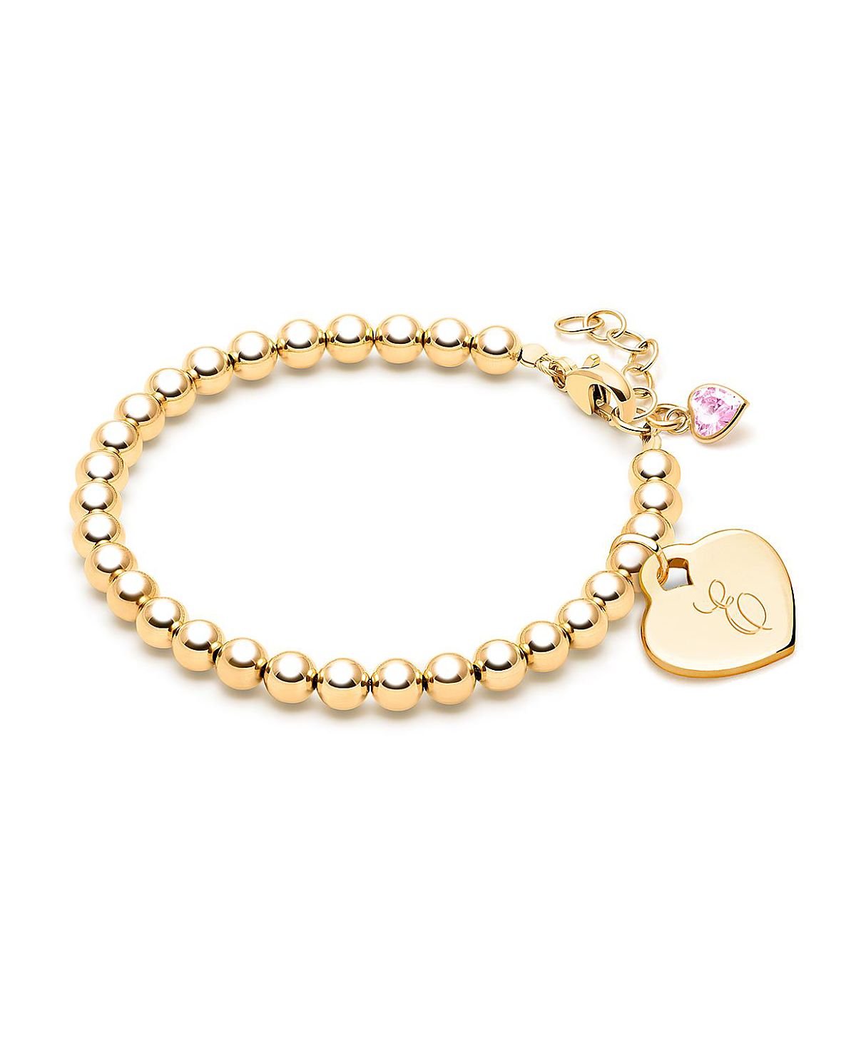 Tiny Blessings Girls' 14K Gold 4mm Beads & Diamond Initial 6.25" Bracelet - Children