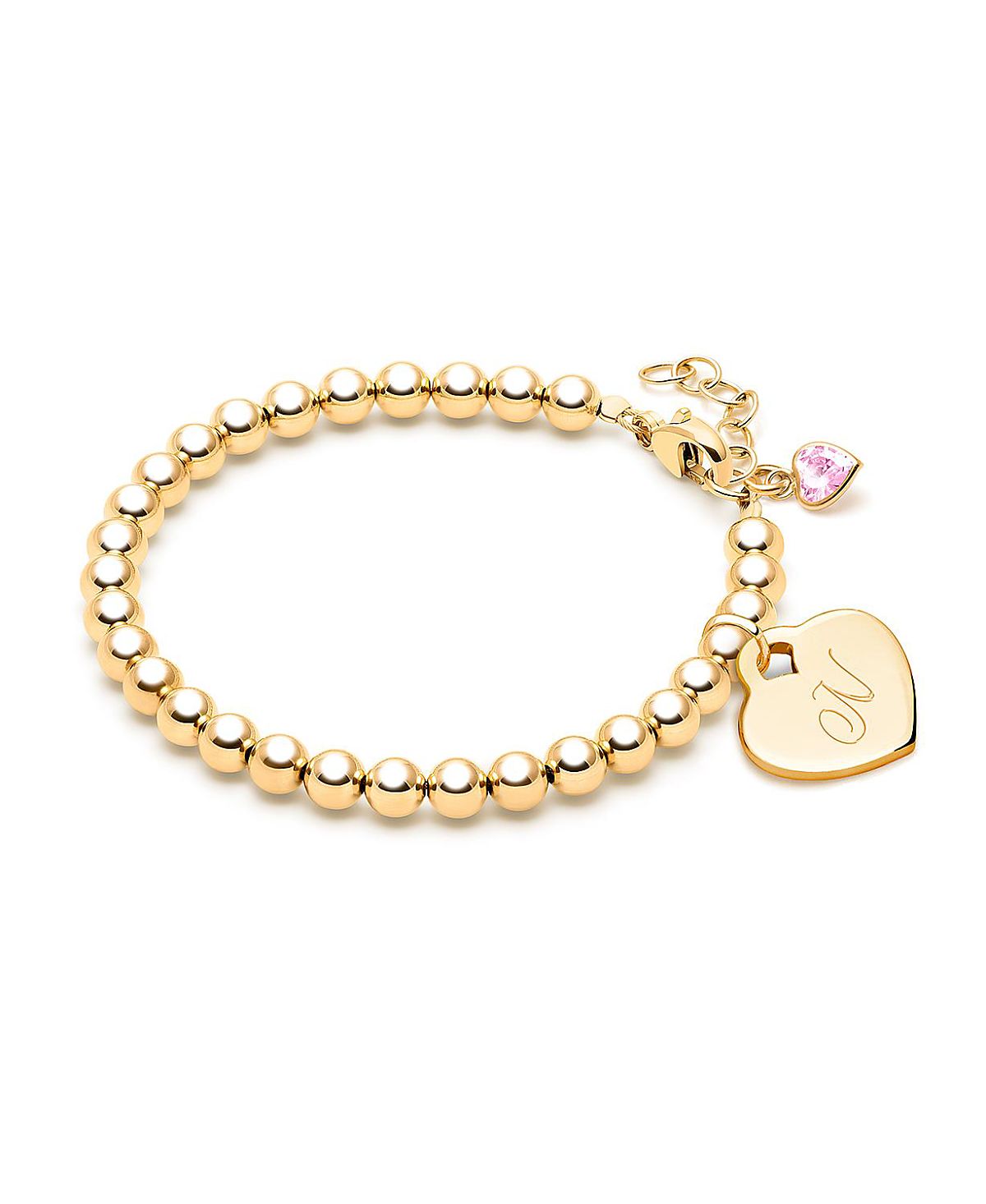 Tiny Blessings Girls' 14K Gold 4mm Beads & Diamond Initial 6.25" Bracelet - Children
