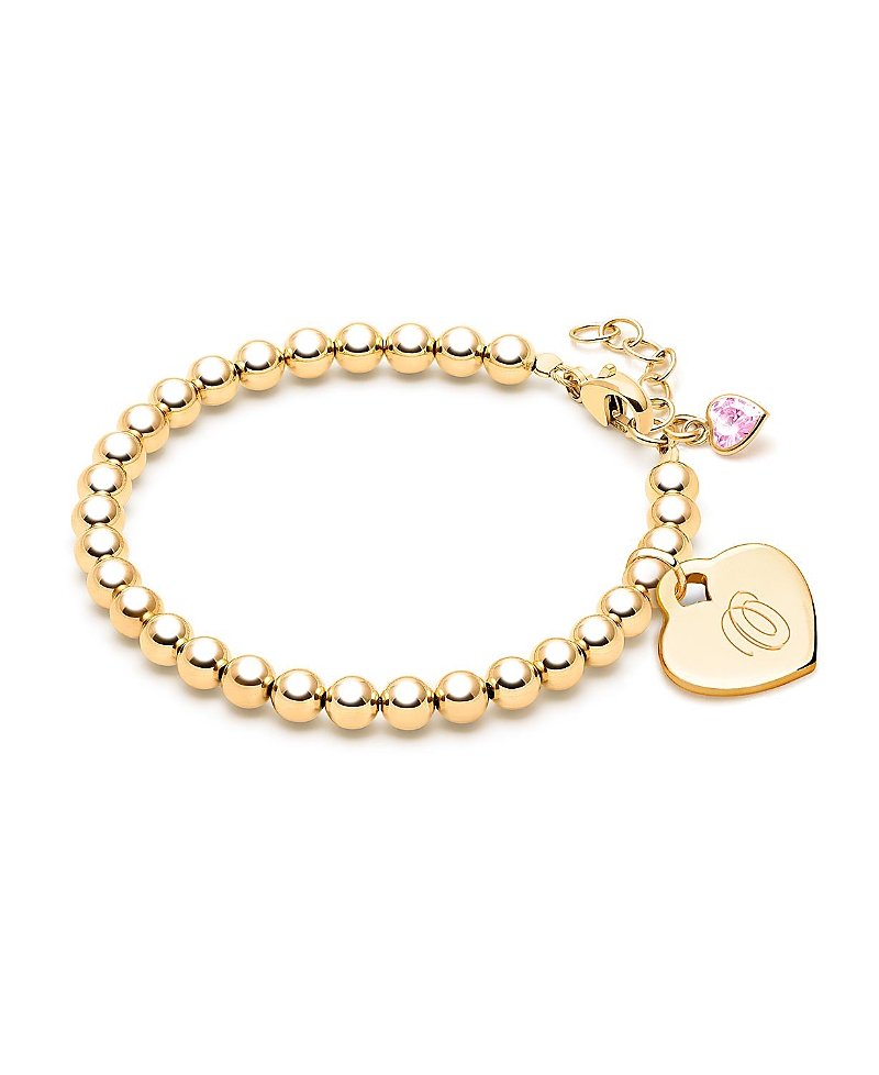 Tiny Blessings Girls' 14k Gold 4mm Beads & Diamond Initial 6.25 Bracelet - Children In K Gold - O