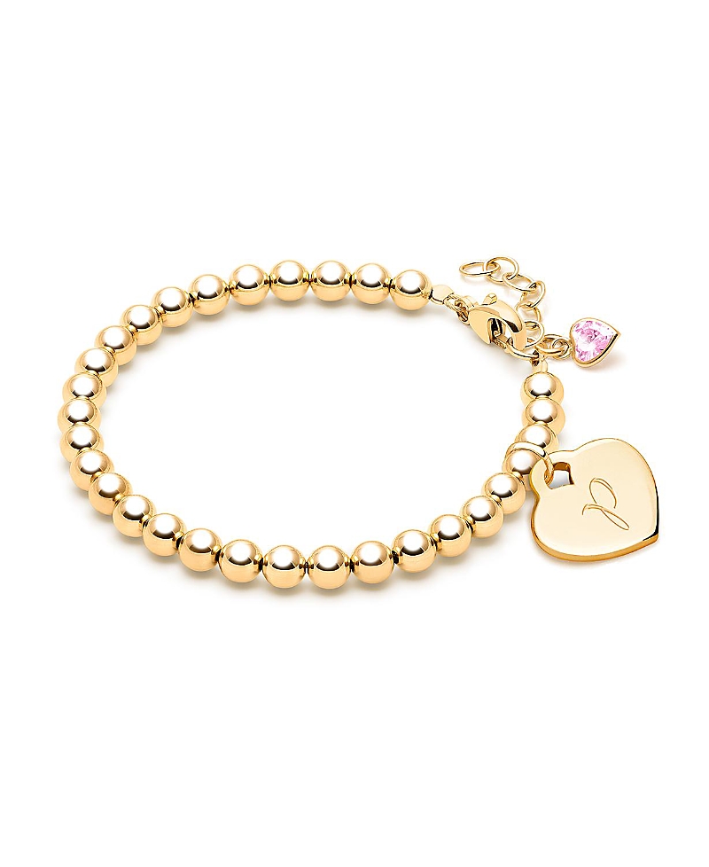 Shop Tiny Blessings Girls' 14k Gold 4mm Beads & Diamond Initial 6.25" Bracelet - Children In K Gold - P