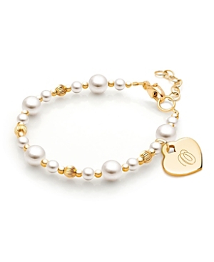 Tiny Blessings Girls' 14k Gold Dainty Cultured Pearls Initial 5.25 Bracelet - Baby, Little Kid, Big Kid In 14k Gold - O