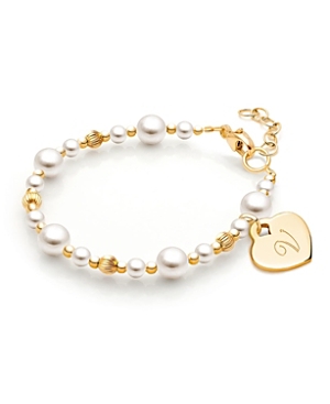 Tiny Blessings Girls' 14k Gold Dainty Cultured Pearls Initial 5.25 Bracelet - Baby, Little Kid, Big Kid In 14k Gold - V