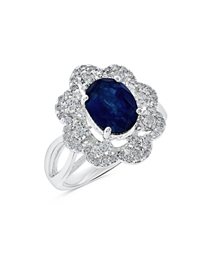 Bloomingdale's Sapphire & Diamond Flower Halo Ring In 14k White Gold In Blue/white