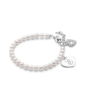 Tiny Blessings Girls' Sterling Silver 4mm Cultured Pearls & Engraved Initial 6.25 Bracelet - Baby, Little Kid, Big In Silver - E
