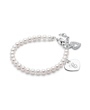 Tiny Blessings Girls' Sterling Silver 4mm Cultured Pearls & Engraved Initial 6.25 Bracelet - Baby, Little Kid, Big In Silver - C