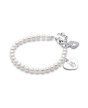 Tiny Blessings Girls' Sterling Silver 4mm Cultured Pearls & Engraved Initial 6.25 Bracelet - Baby, Little Kid, Big In Silver - B