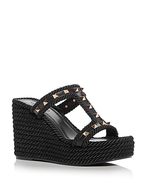 Shop Valentino Women's Rockstud Espadrille Platform Wedge Sandals In Black