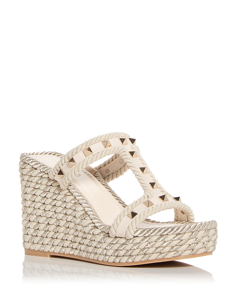 Valentino Rockstud Metallic T-strap Espadrille Sandals In Ivory