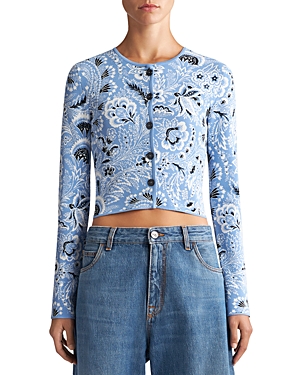 Shop Etro Floral Knit Cardigan In Light Blue