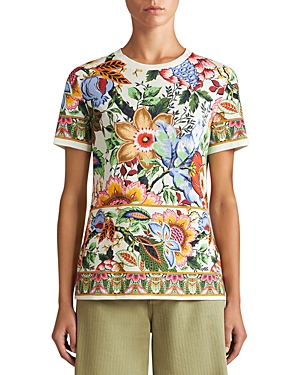 Shop Etro Floral Print Short Sleeve Cotton Tee In Biege/multi Floral