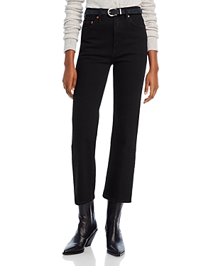 Re/done 70s High Rise Stove Pipe Straight-leg Jeans In Noir