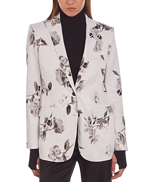 The Kooples Black And White Floral Blazer In Ecru