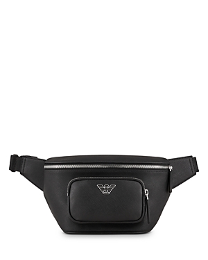 Emporio Armani Regenerated-leather Belt Bag With Eagle Pate In Black