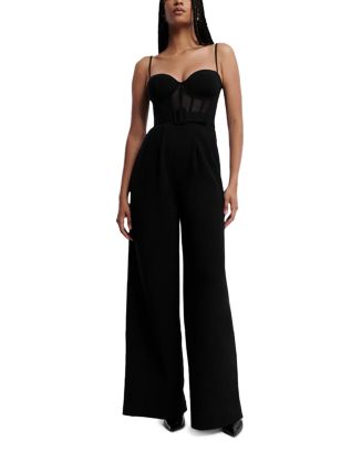 BCBGMAXAZRIA Womens Wide Leg Mock Neck Jumpsuit