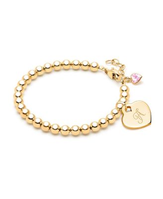 Tiny Blessings - Girls' 14K Gold 4mm Beads Initial 6.25" Bracelet - Big Kid