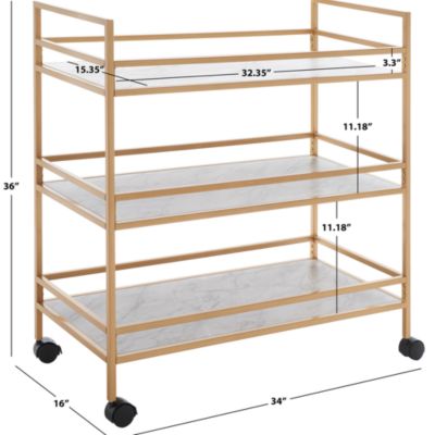 Ingrid 3 Tier Gold Rectangle Bar Cart