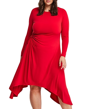 Estelle Plus Ruched Jersey Dress In Scarlet Red