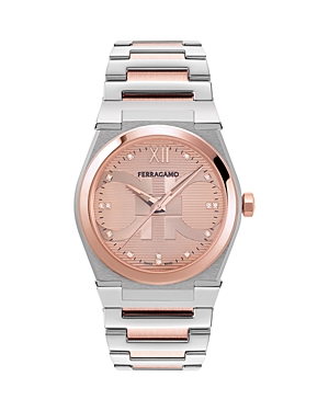 Shop Ferragamo Vega Holiday Capsule Watch, 40mm In Pink/two-tone